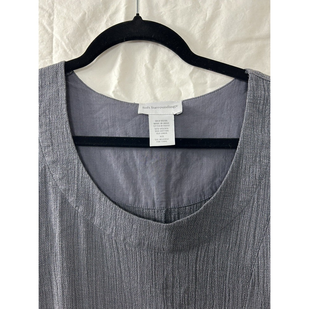 Soft Surroundings Crinkle Gauze Tunic XS Gray Rosette Pocket Boho Lagenlook - Picture 6 of 16